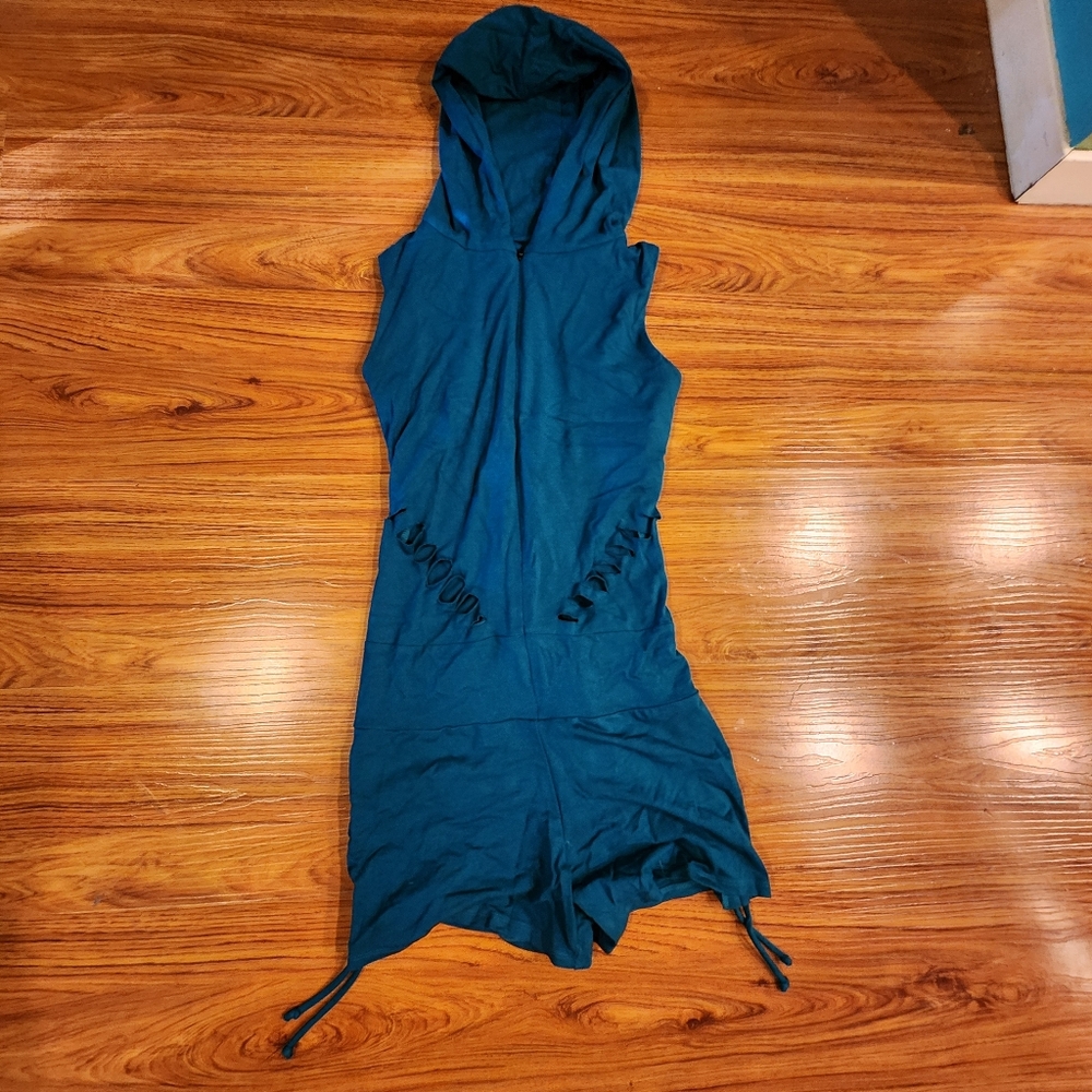 Warrior Within M Teal Bamboo Katana Hooded Zip-Up Shortsie X Snip Tease